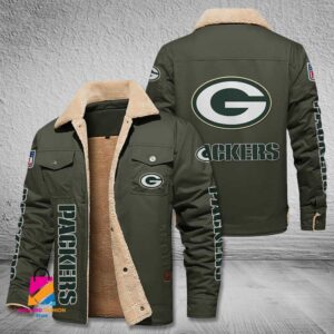 Green Bay Packers NFL Style Fleece Thermal Cotton Jacket For Fans