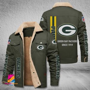 Green Bay Packers NFL Style Fleece Thermal Cotton Jacket For Fans