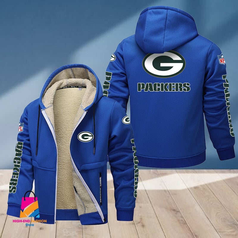 Green Bay Packers NFL Style Fleece Zip Hoodie Jacket For Fans
