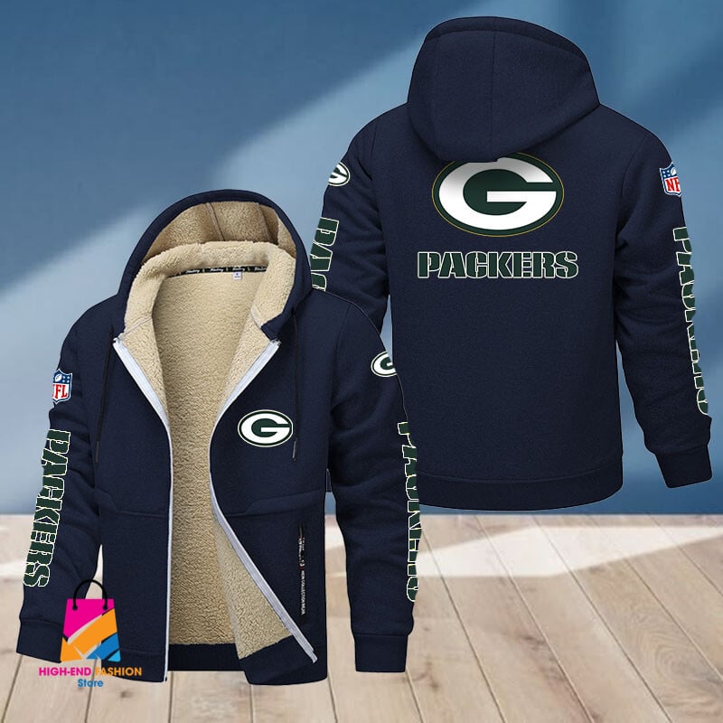 Green Bay Packers NFL Style Fleece Zip Hoodie Jacket For Fans