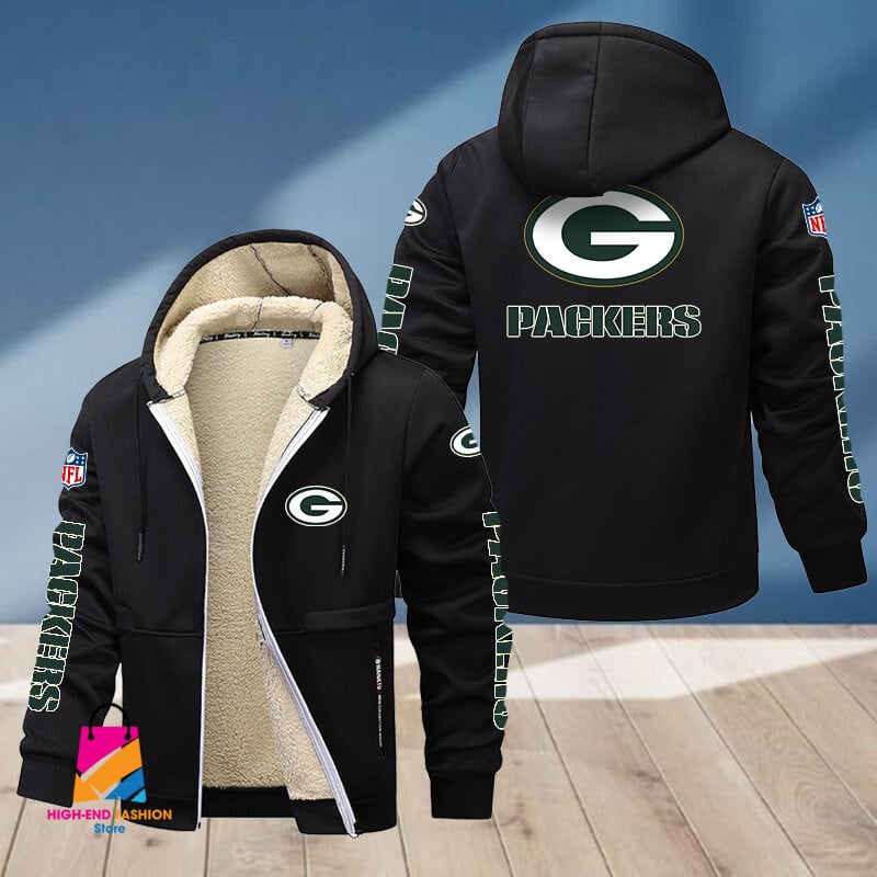 Green Bay Packers NFL Style Fleece Zip Hoodie Jacket For Fans