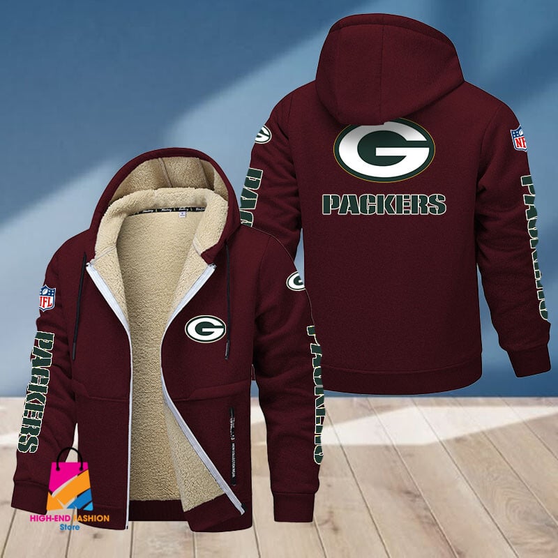 Green Bay Packers NFL Style Fleece Zip Hoodie Jacket For Fans