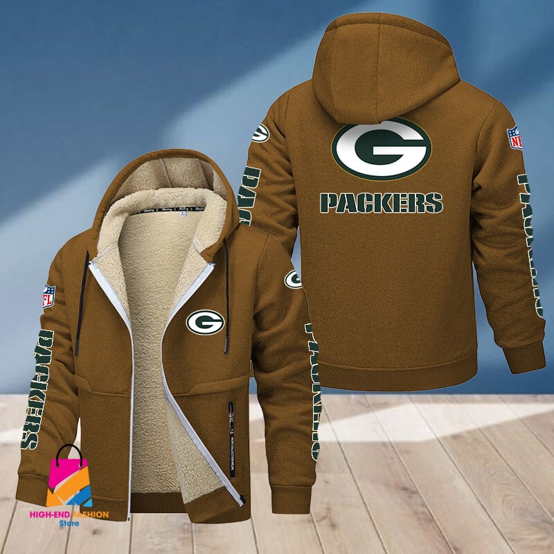 Green Bay Packers NFL Style Fleece Zip Hoodie Jacket For Fans