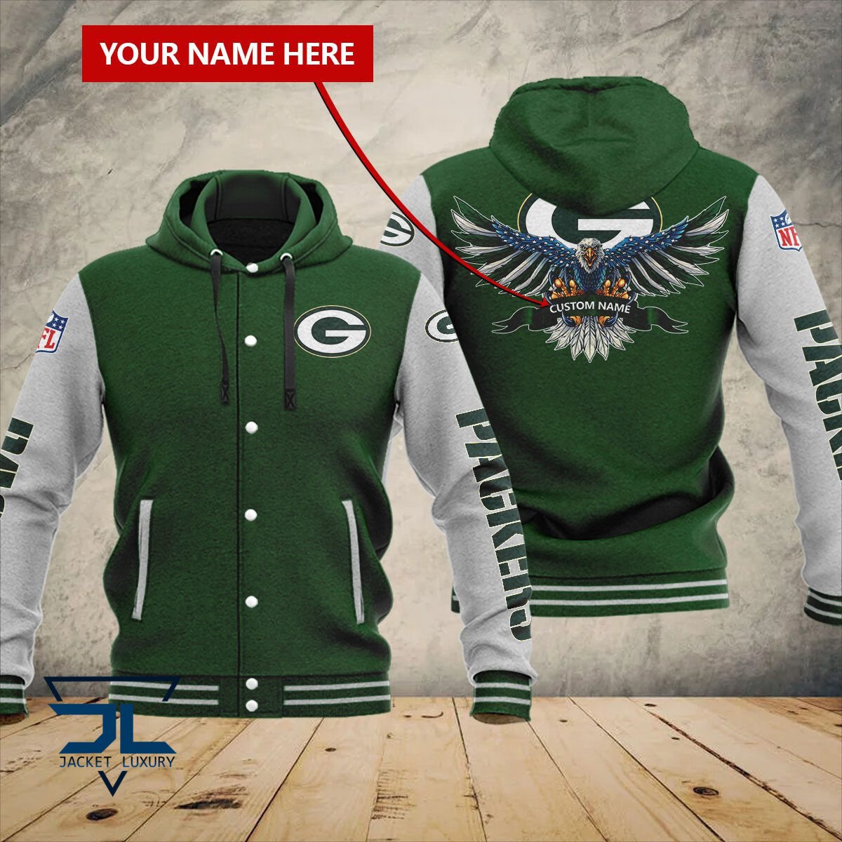 Green Bay Packers NFL Style Hood Baseball Jacket For Fan
