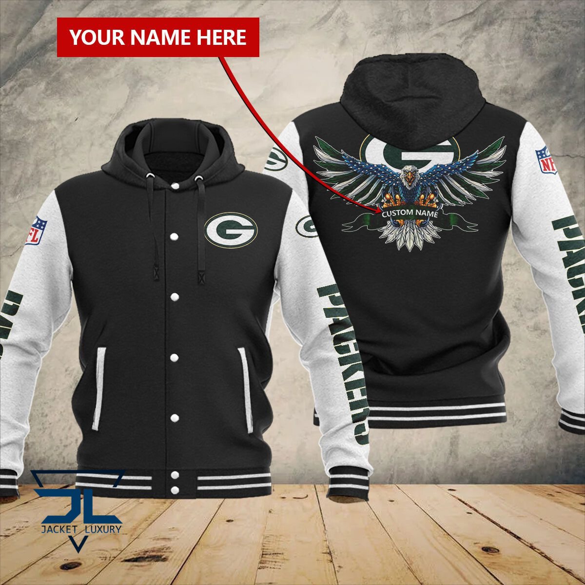 Green Bay Packers NFL Style Hooded Baseball Jacket For Fan