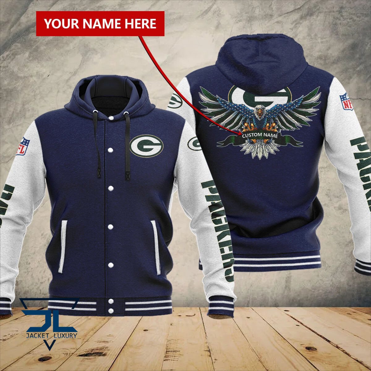 Green Bay Packers NFL Style Hooded Baseball Jacket For Fan