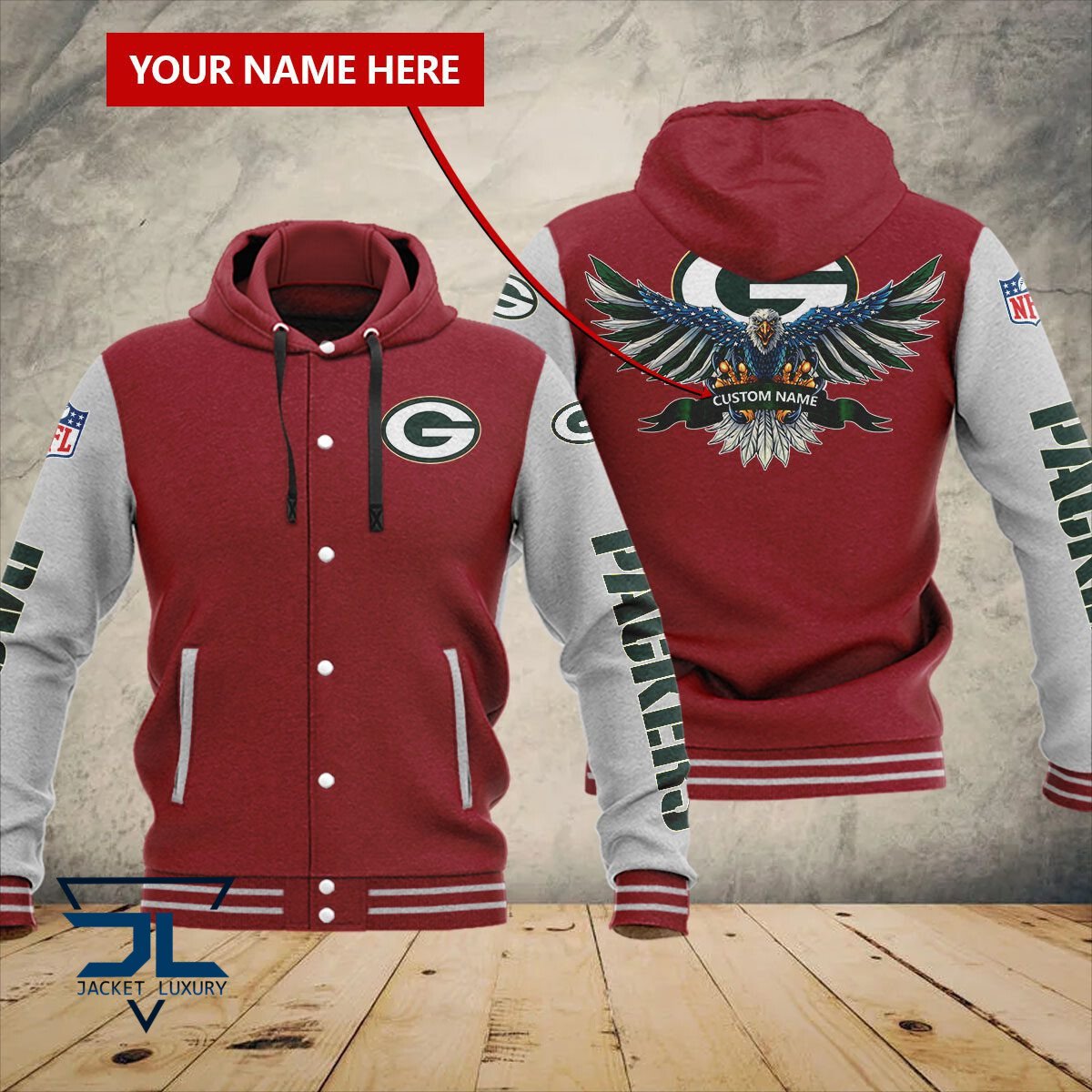 Green Bay Packers NFL Style Hooded Baseball Jacket For Fan