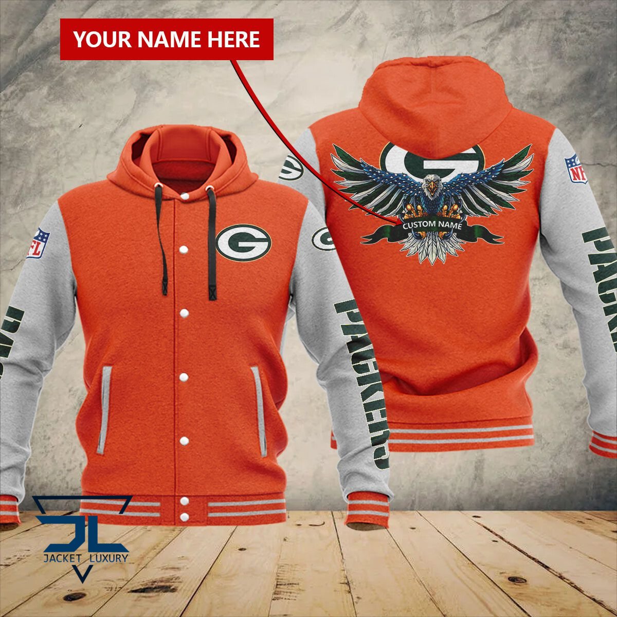 Green Bay Packers NFL Style Hooded Baseball Jacket For Fan