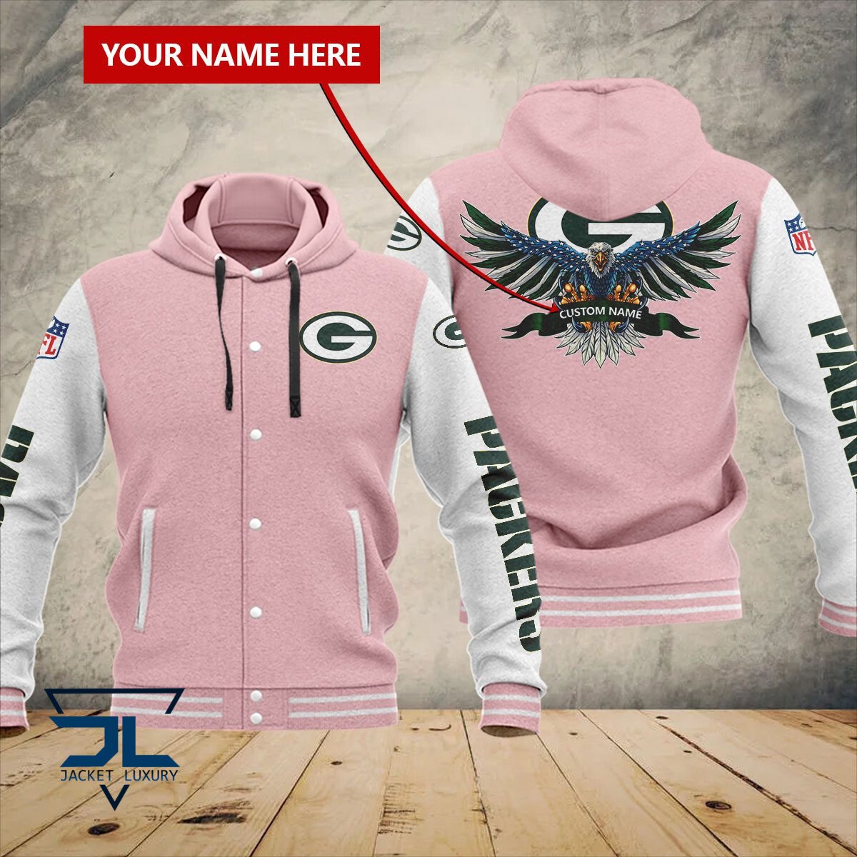 Green Bay Packers NFL Style Hooded Baseball Jacket For Fan