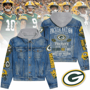 Green Bay Packers NFL Style Hooded Denim Jacket For Fans