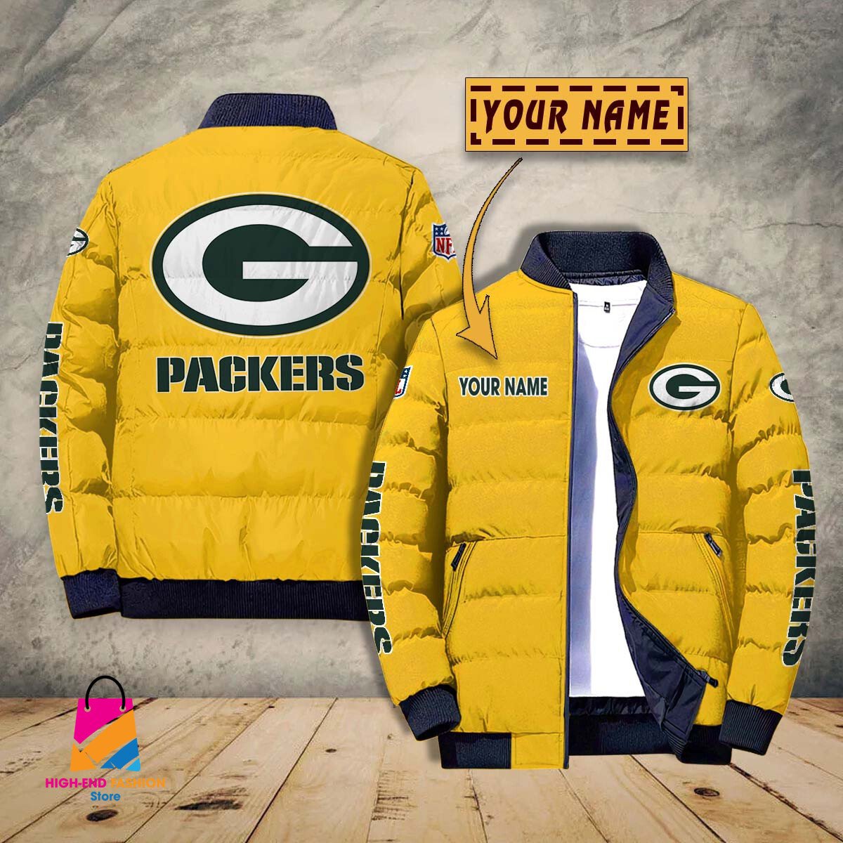 Green Bay Packers NFL Style Puffer Jacket For Fans