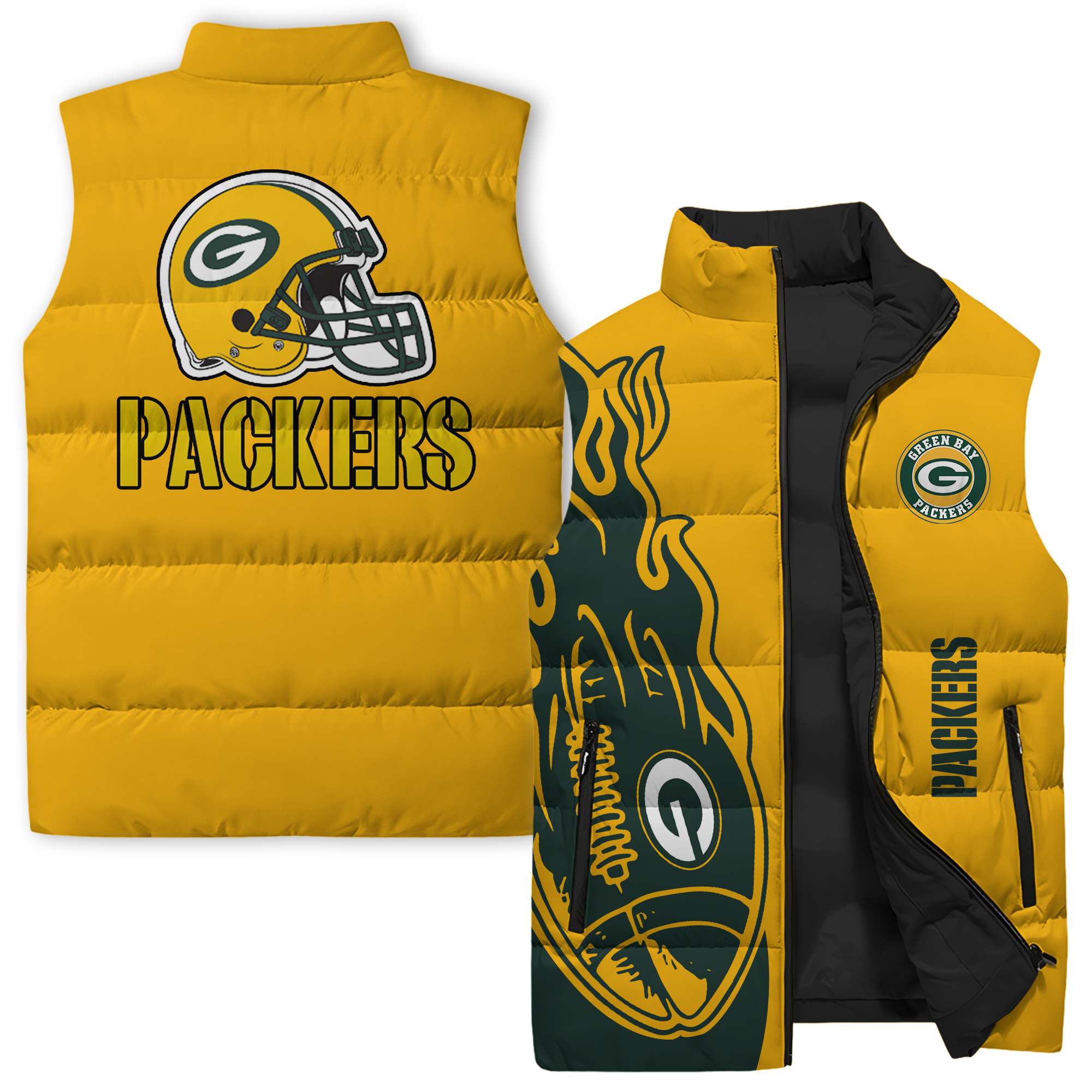 Green Bay Packers NFL Style Sleeveless Puffer Jacket For Fans