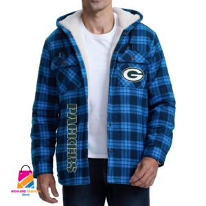 Green Bay Packers NFL Style Zip Fleece Flannel Jacket For Fans