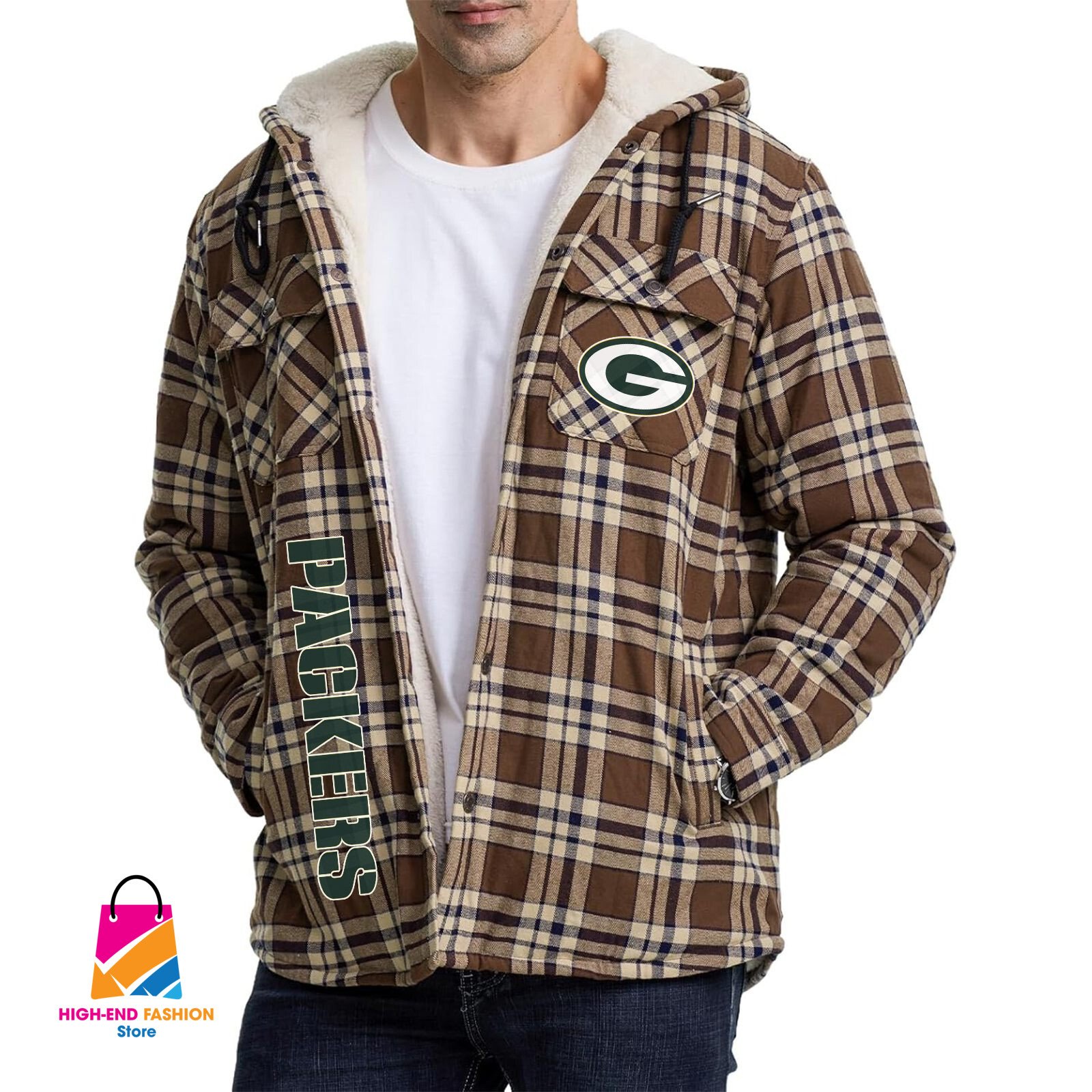Green Bay Packers NFL Style Zip Fleece Flannel Jacket For Fans