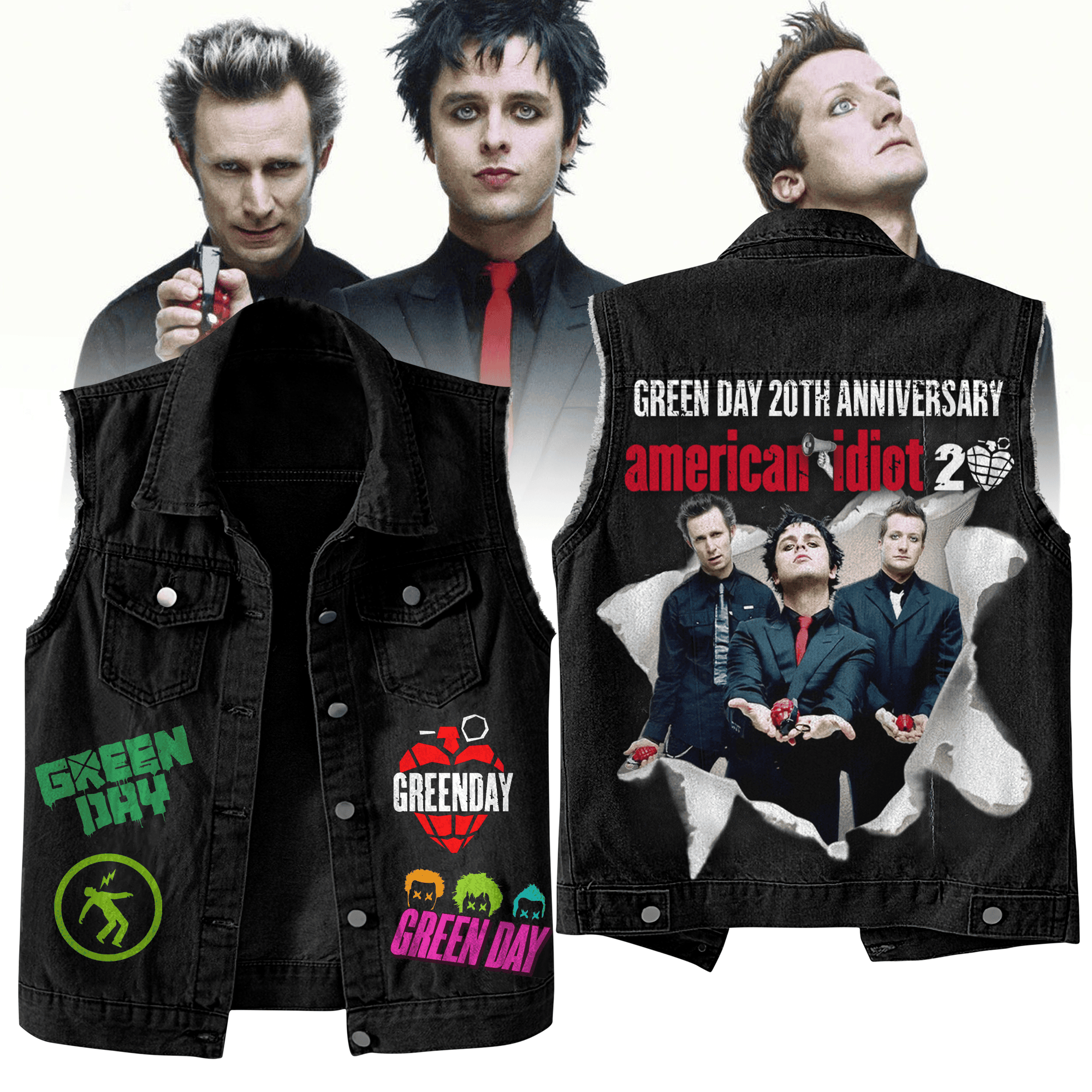 Green Day American Idiot Music Style Sleeveless Jacket For Fans