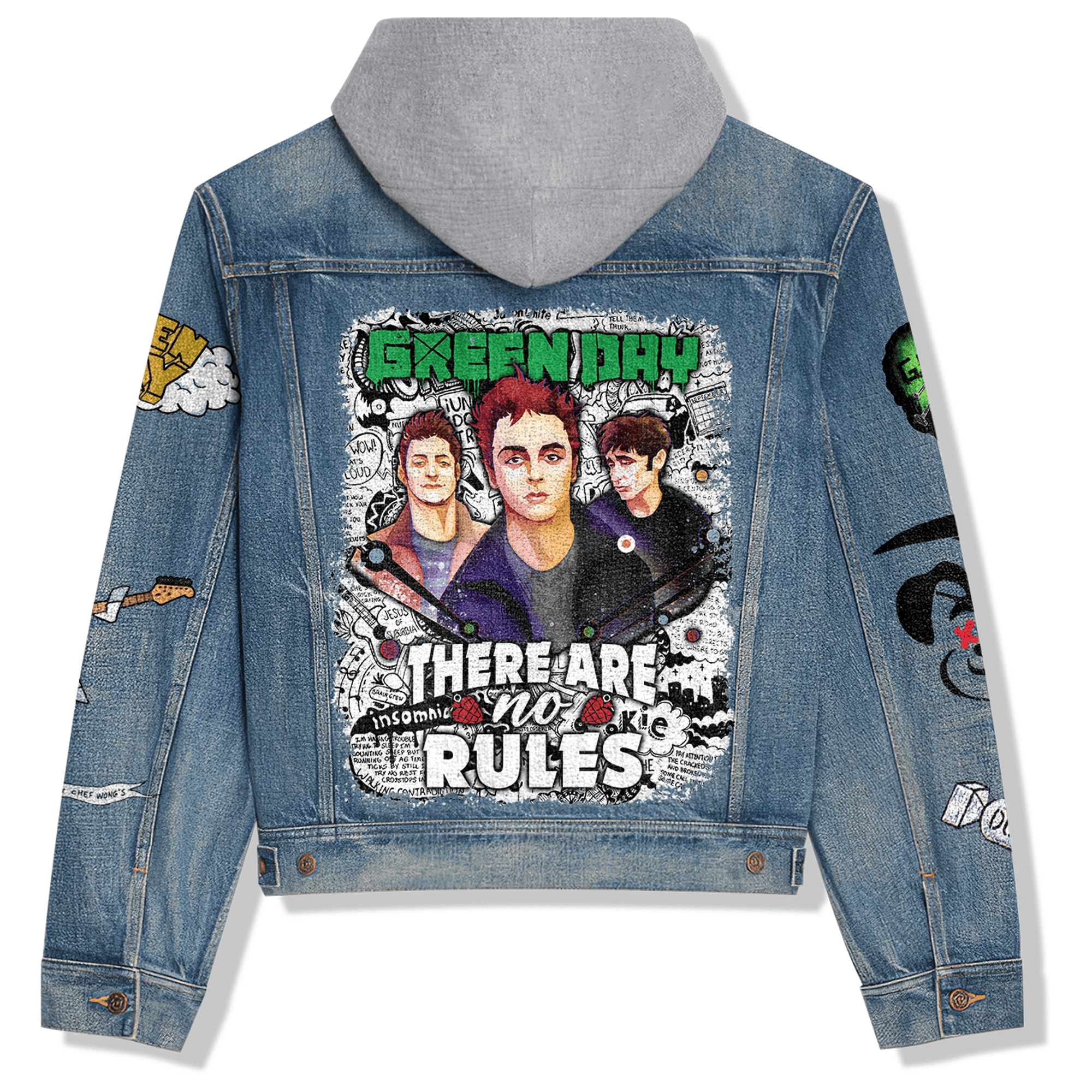 Green Day Music Style Hooded Denim Jacket For Fans