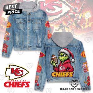 Grinch x Kansas City Chiefs NFL Style Hooded Denim Jacket For Fans