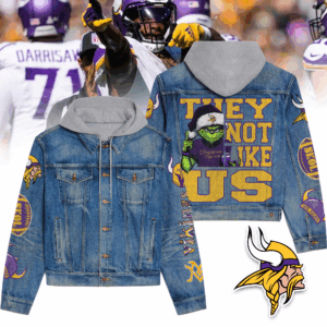 Grinch x Minnesota Vikings NFL Style Hooded Denim Jacket For Fans