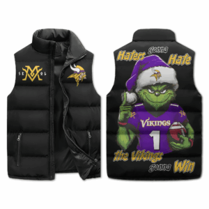Grinch x Minnesota Vikings NFL Style Sleeveless Puffer Jacket For Fans
