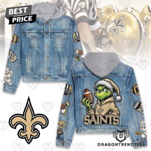 Grinch x New Orleans Saints NFL Style Hooded Denim Jacket For Fans