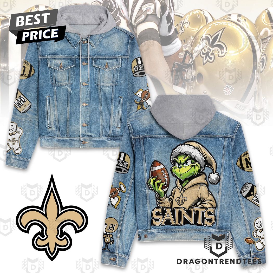 Grinch x New Orleans Saints NFL Style Hooded Denim Jacket For Fans