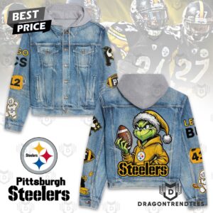 Grinch x Pittsburgh Steelers NFL Style Hooded Denim Jacket For Fans