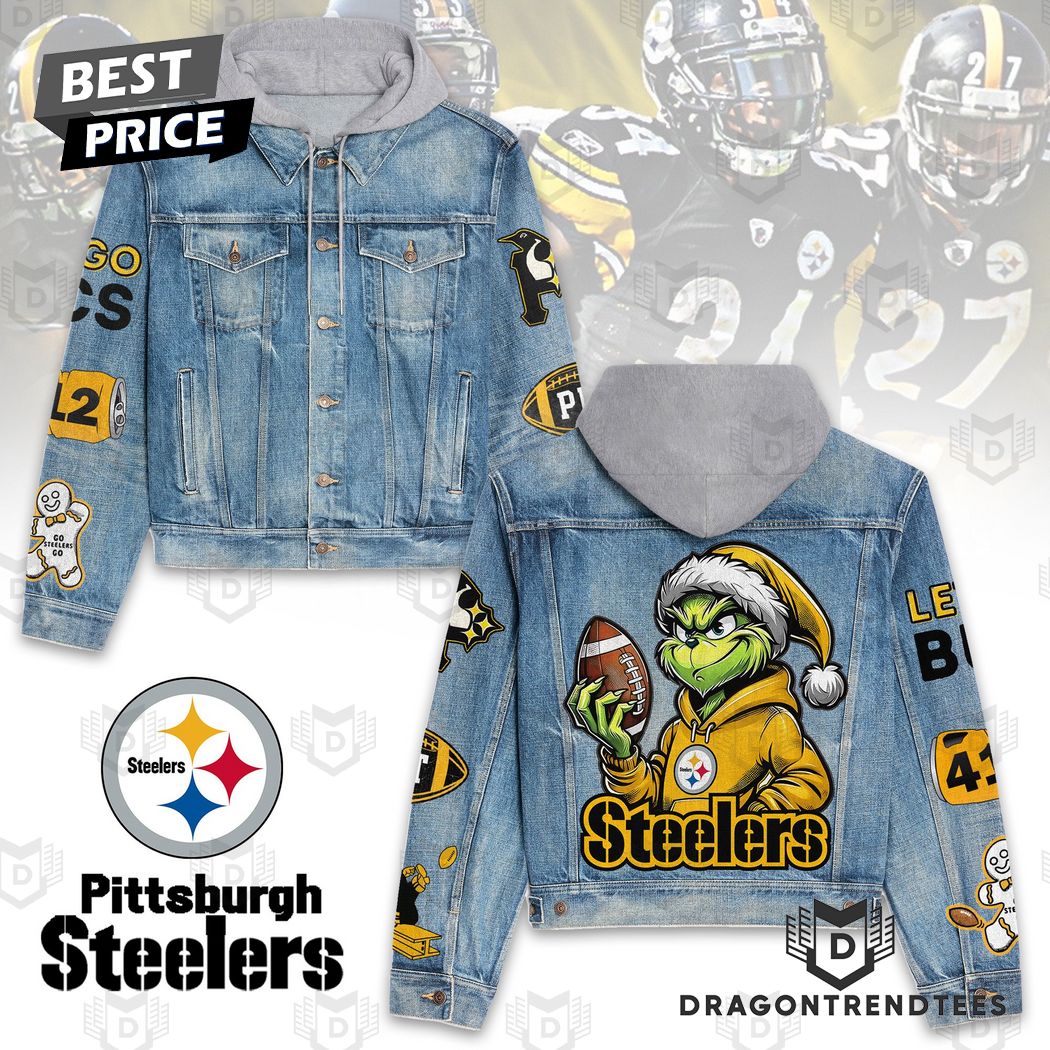 Grinch x Pittsburgh Steelers NFL Style Hooded Denim Jacket For Fans