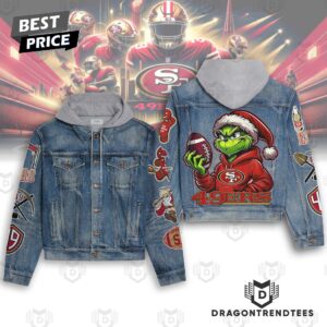 Grinch x San Francisco 49ers NCAA Style Hooded Denim Jacket For Fans