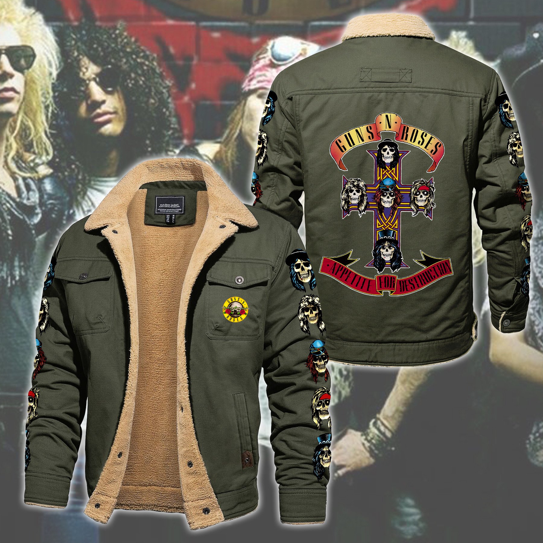 Guns N' Roses Music Style Fleece Thermal Cotton Jacket For Fans