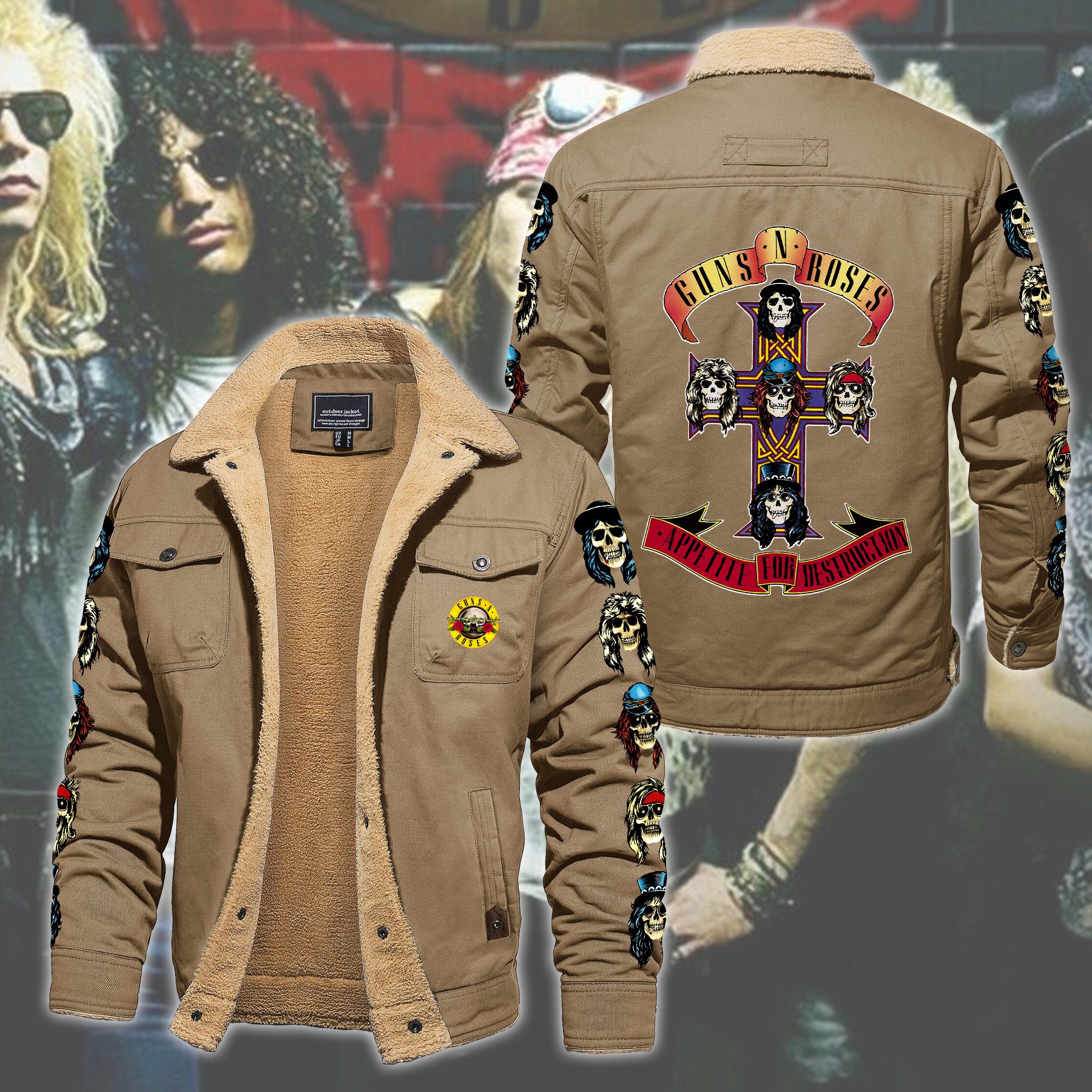 Guns N' Roses Music Style Fleece Thermal Cotton Jacket For Fans