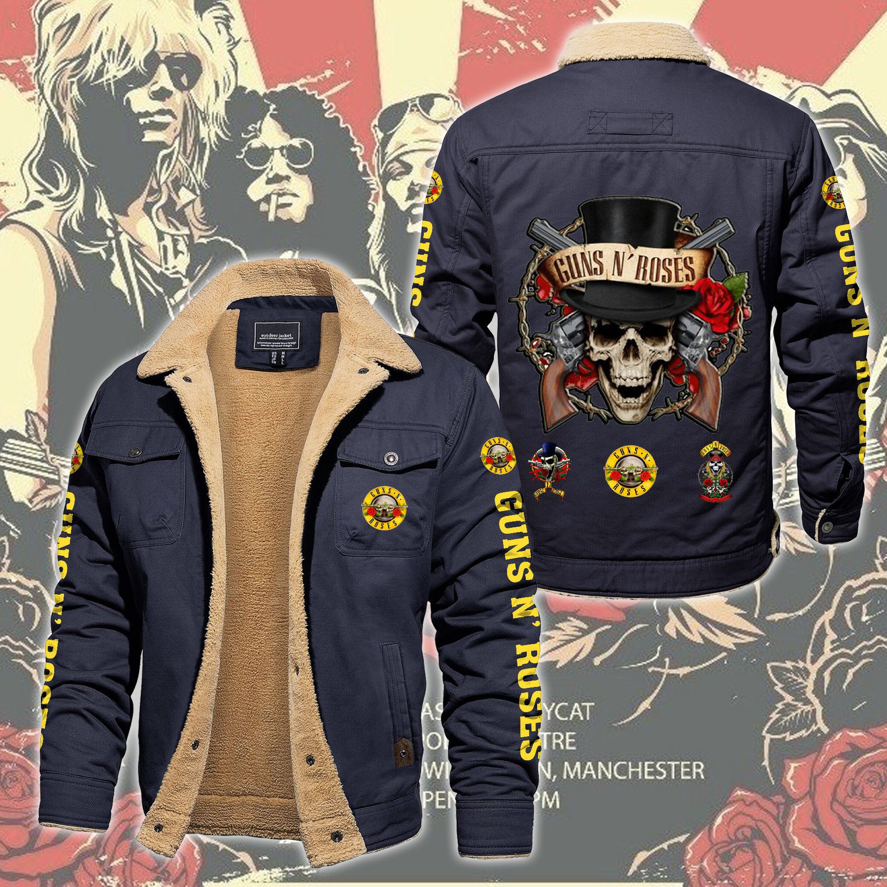 Guns N' Roses Music Style Fleece Thermal Cotton Jacket For Fans