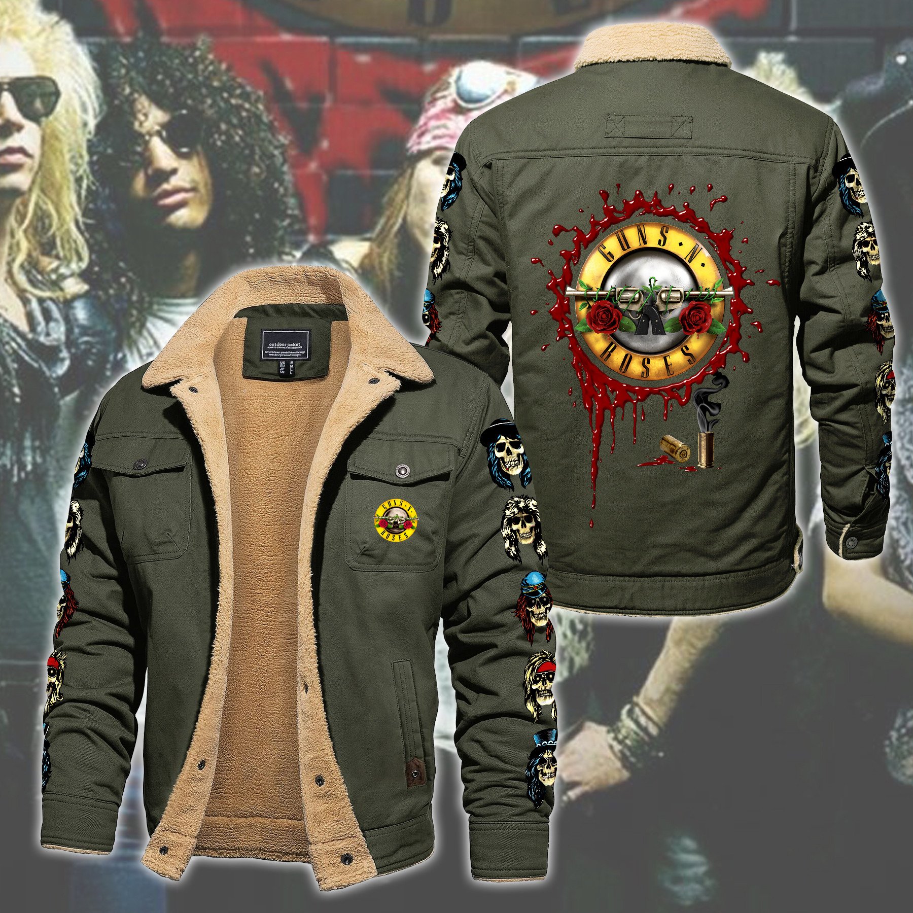 Guns N' Roses Music Style Fleece Thermal Cotton Jacket For Fans