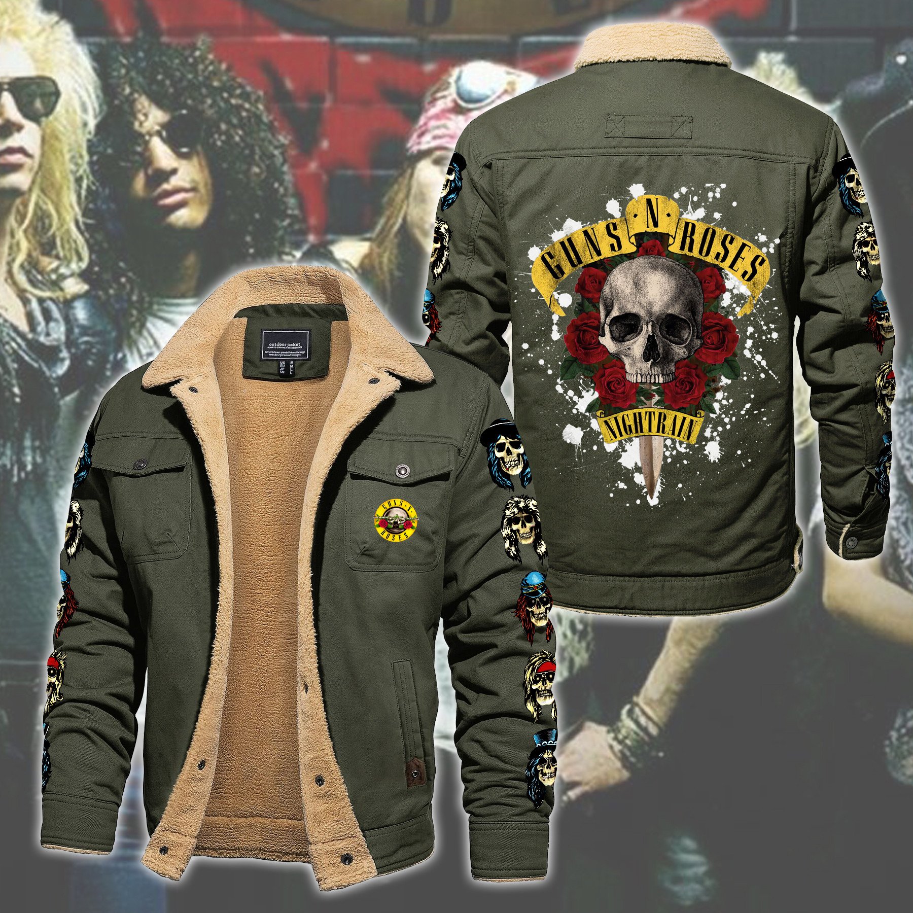 Guns N' Roses Music Style Fleece Thermal Cotton Jacket For Fans