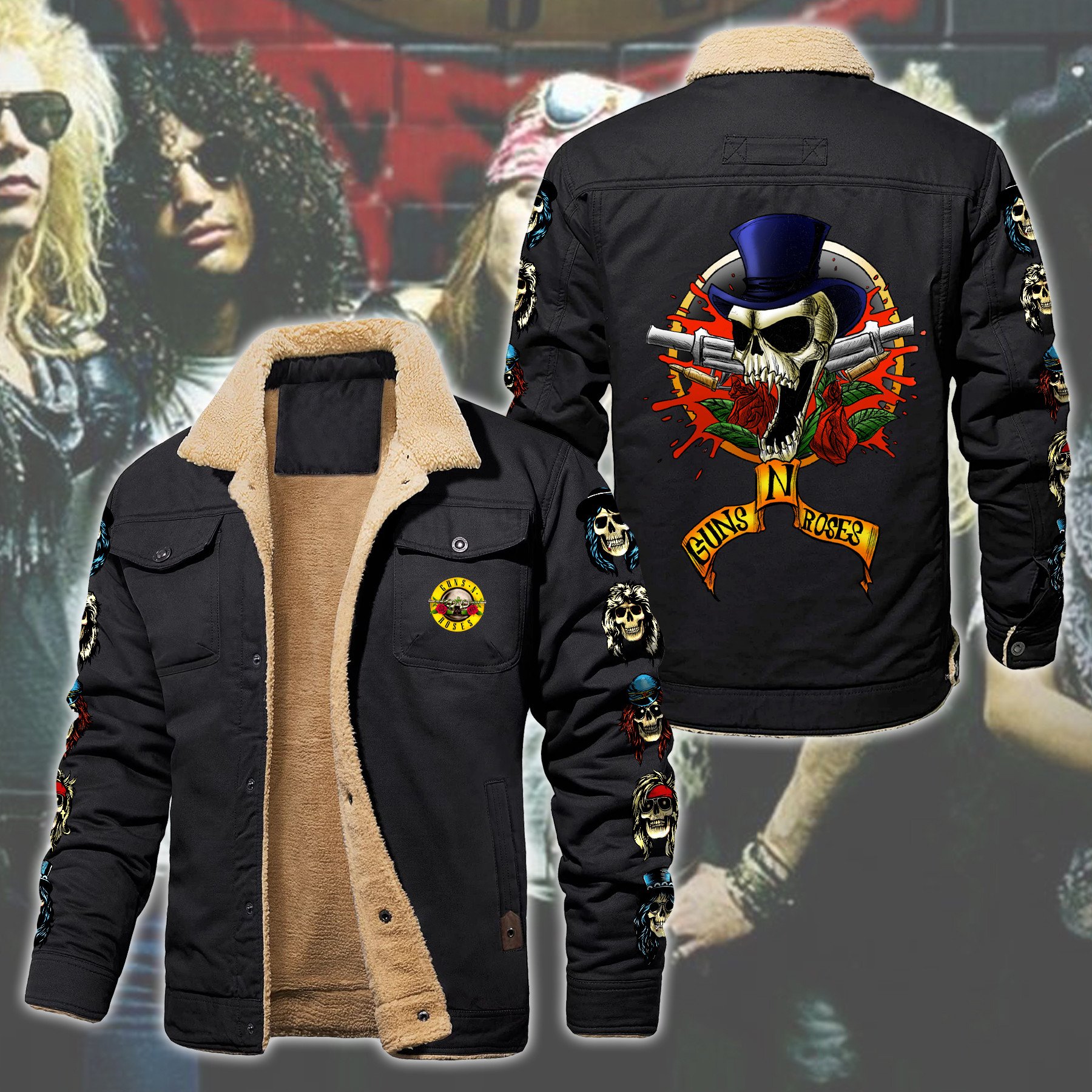 Guns N' Roses Music Style Fleece Thermal Cotton Jacket For Fans