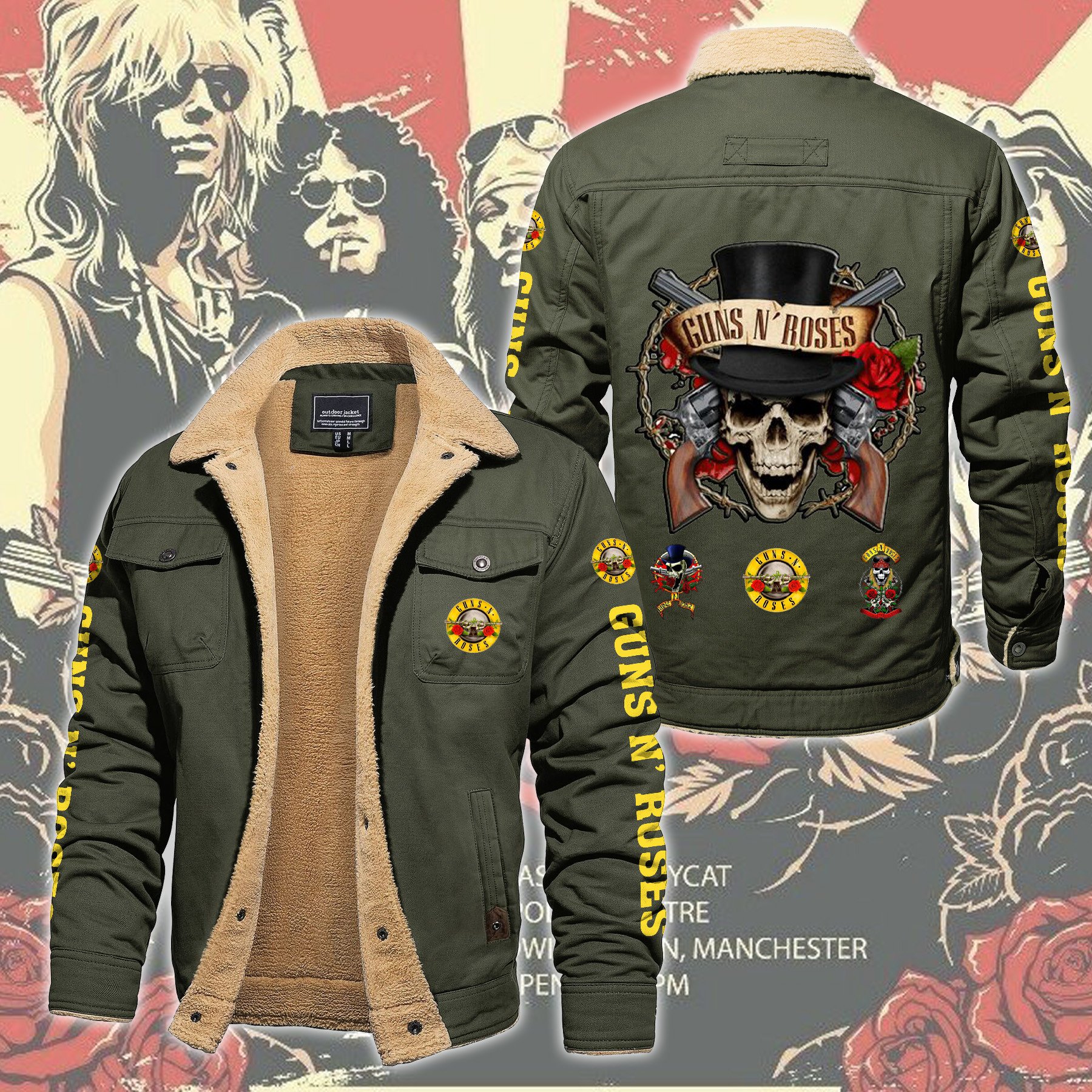 Guns N' Roses Music Style Fleece Thermal Cotton Jacket For Fans
