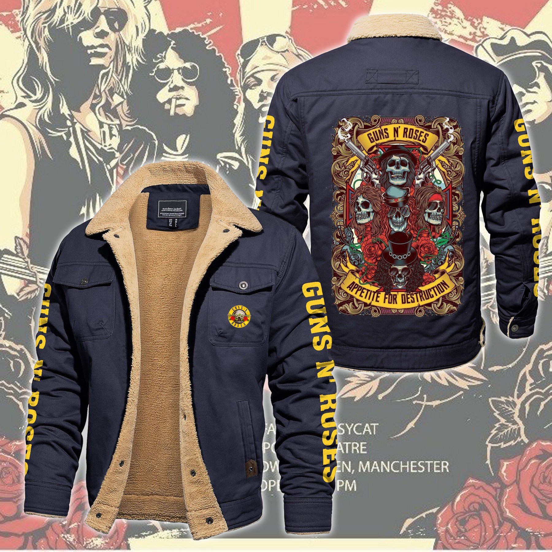 Guns N' Roses Music Style Fleece Thermal Cotton Jacket For Fans