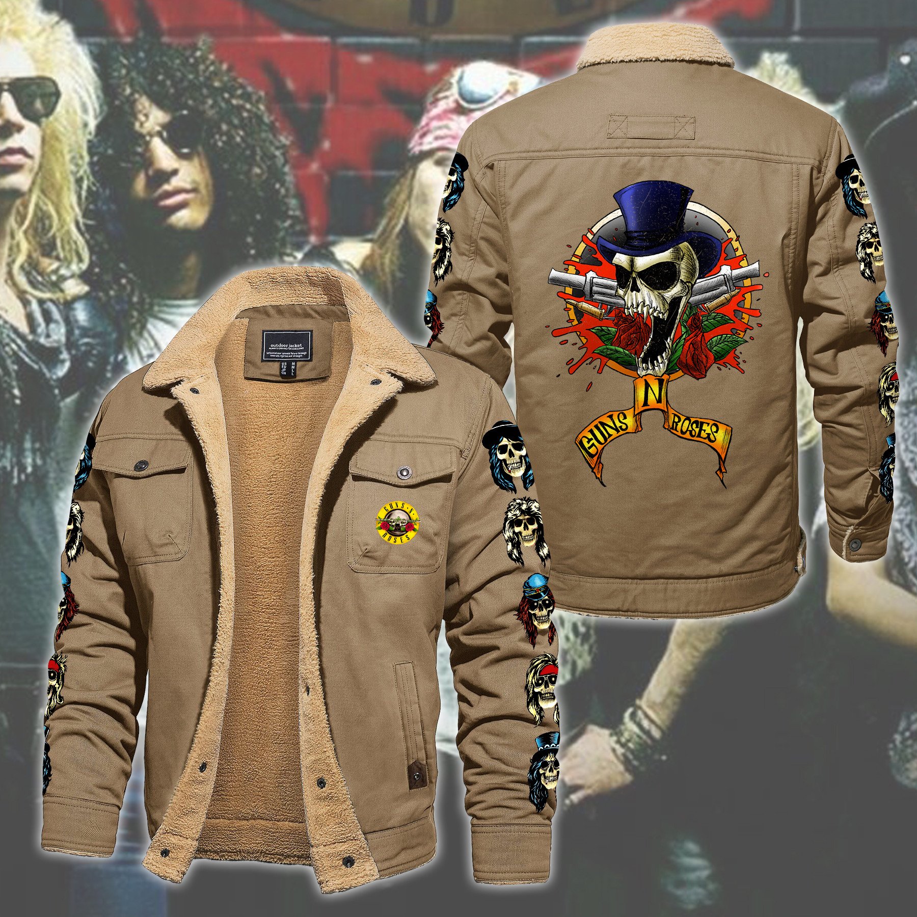 Guns N' Roses Music Style Fleece Thermal Cotton Jacket For Fans