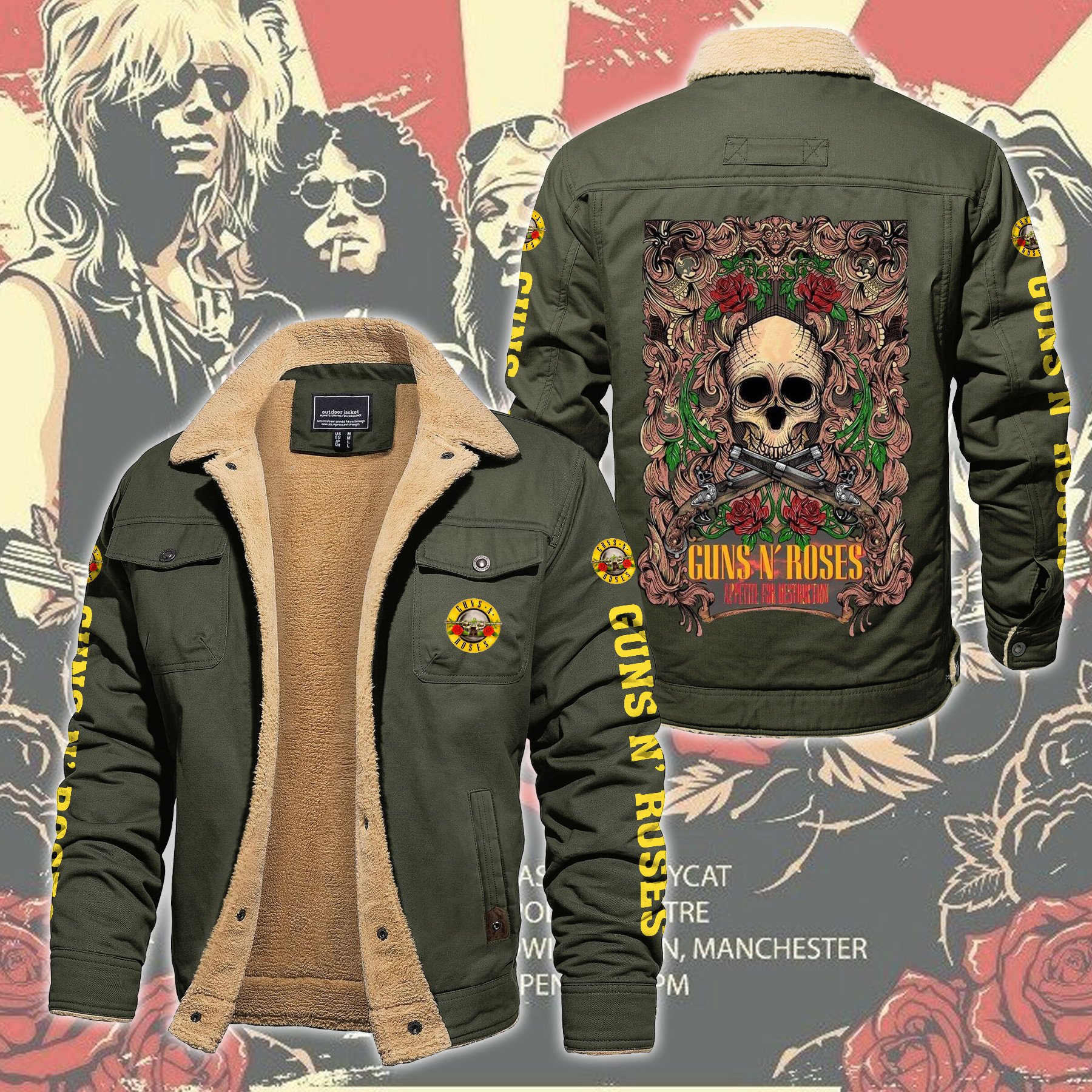 Guns N' Roses Music Style Fleece Thermal Cotton Jacket For Fans