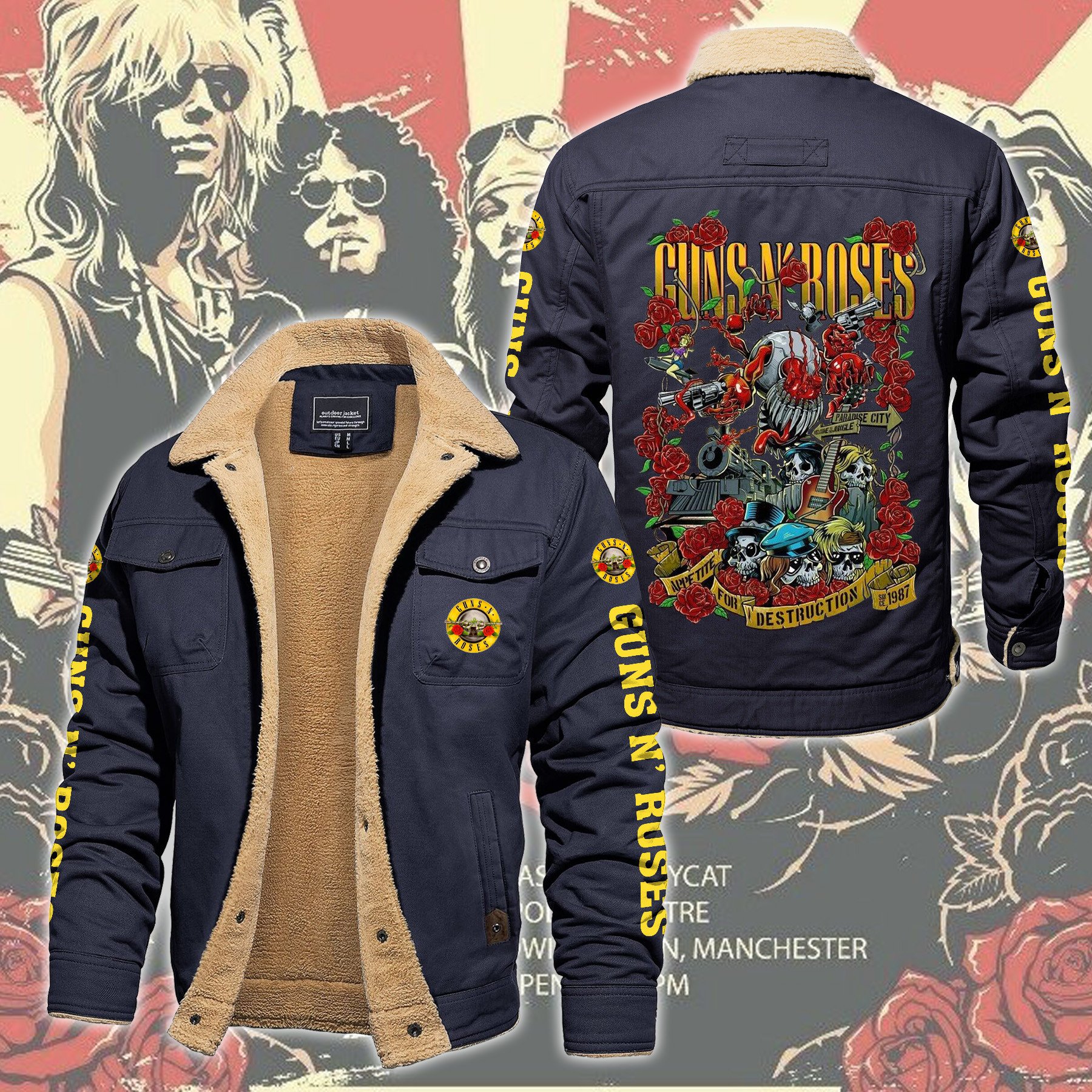 Guns N' Roses Music Style Fleece Thermal Cotton Jacket For Fans