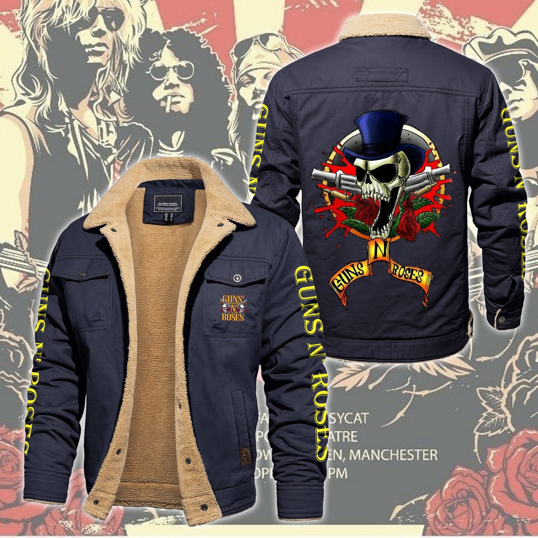 Guns N' Roses Music Style Fleece Thermal Cotton Jacket For Fans