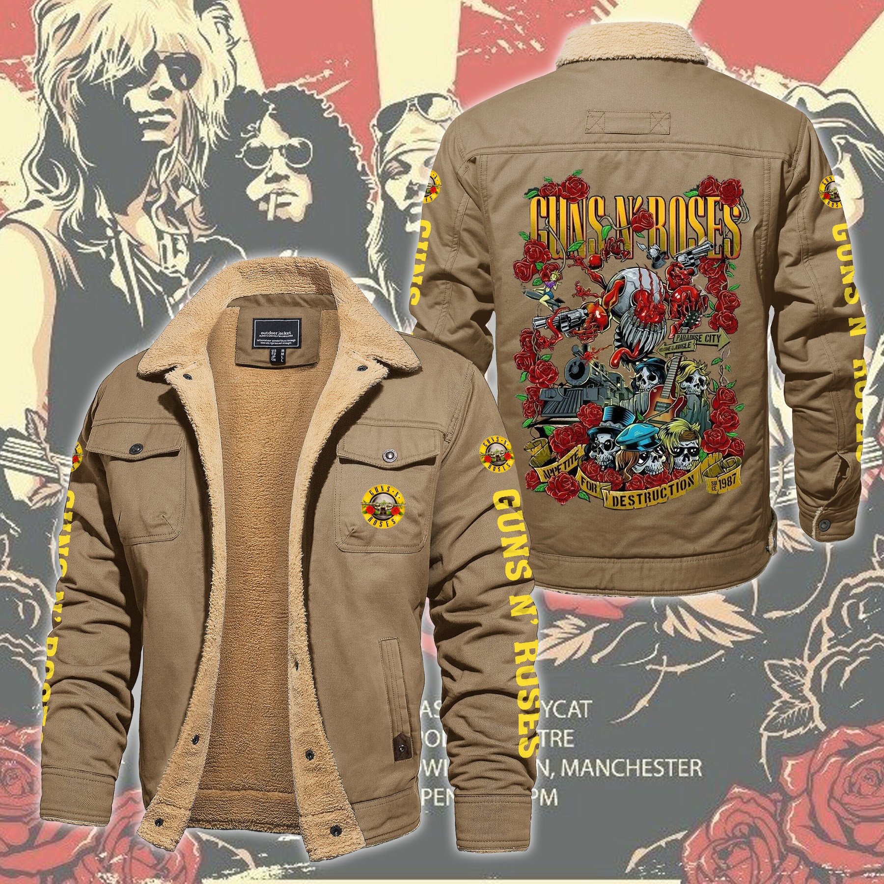 Guns N' Roses Music Style Fleece Thermal Cotton Jacket For Fans