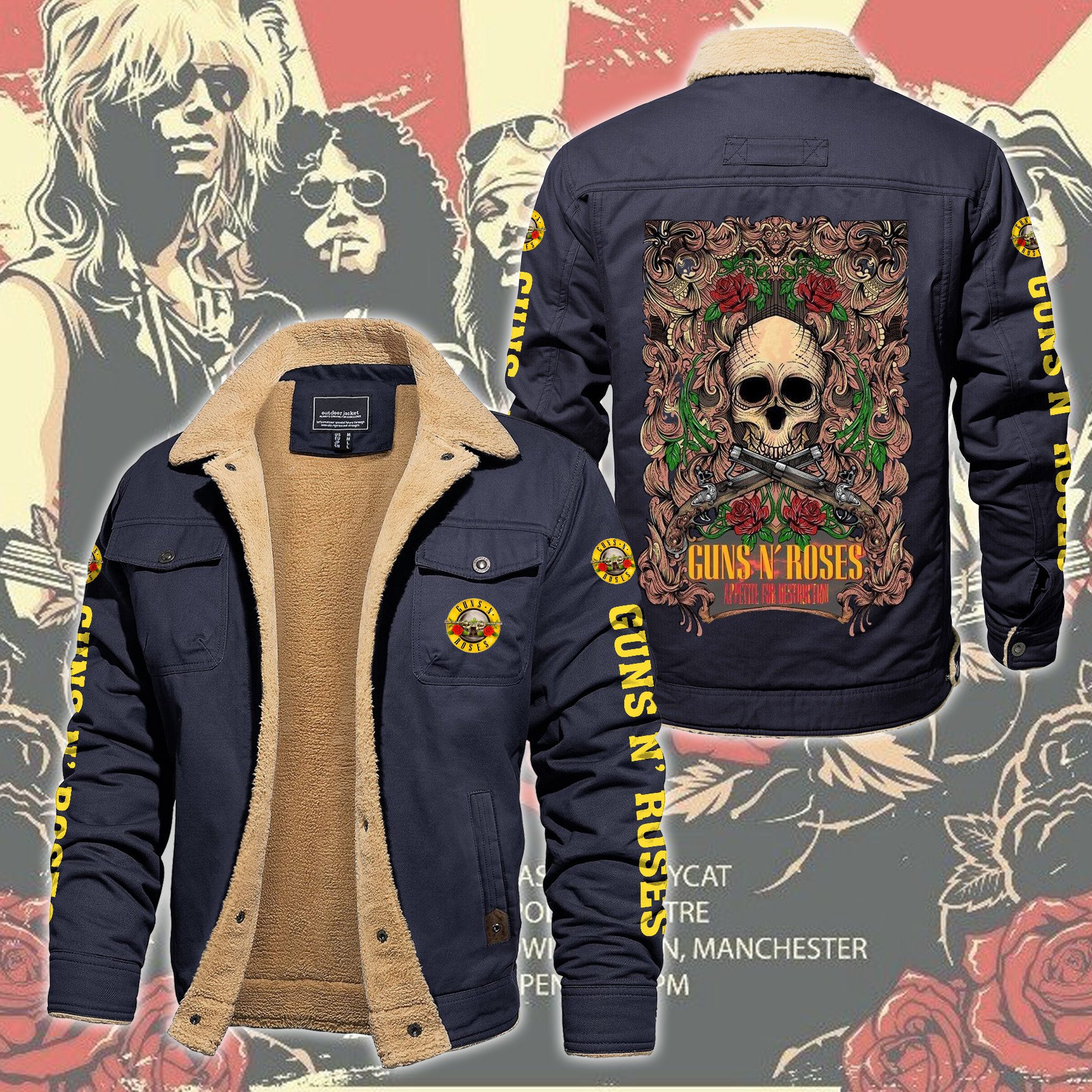 Guns N' Roses Music Style Fleece Thermal Cotton Jacket For Fans