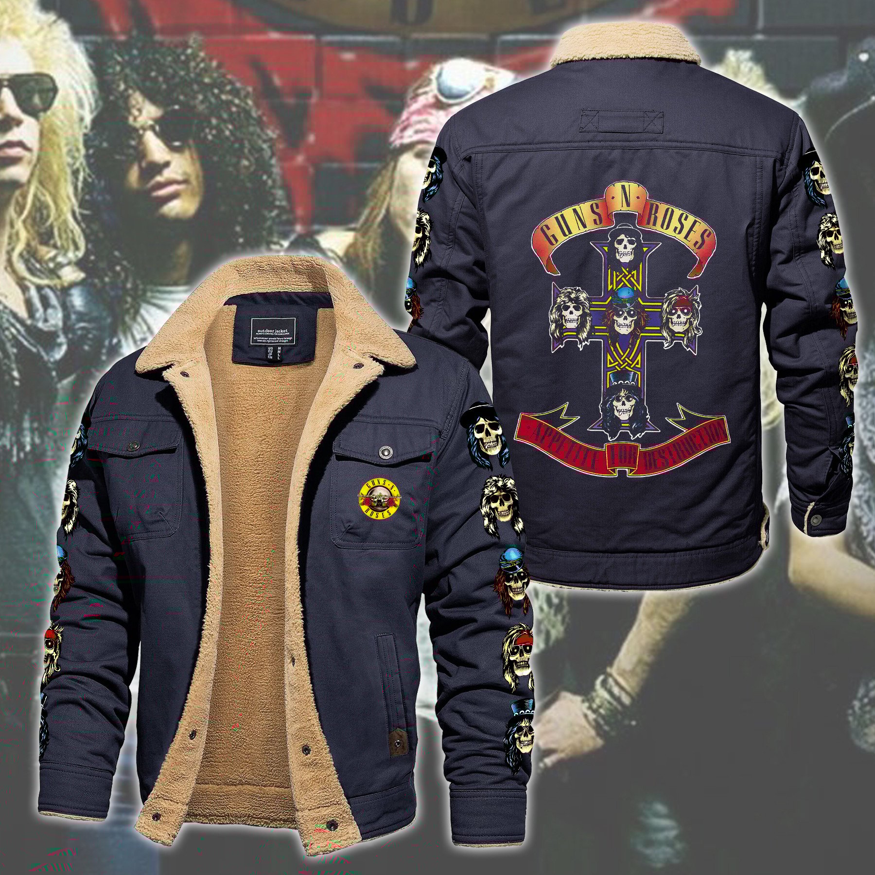 Guns N' Roses Music Style Fleece Thermal Cotton Jacket For Fans