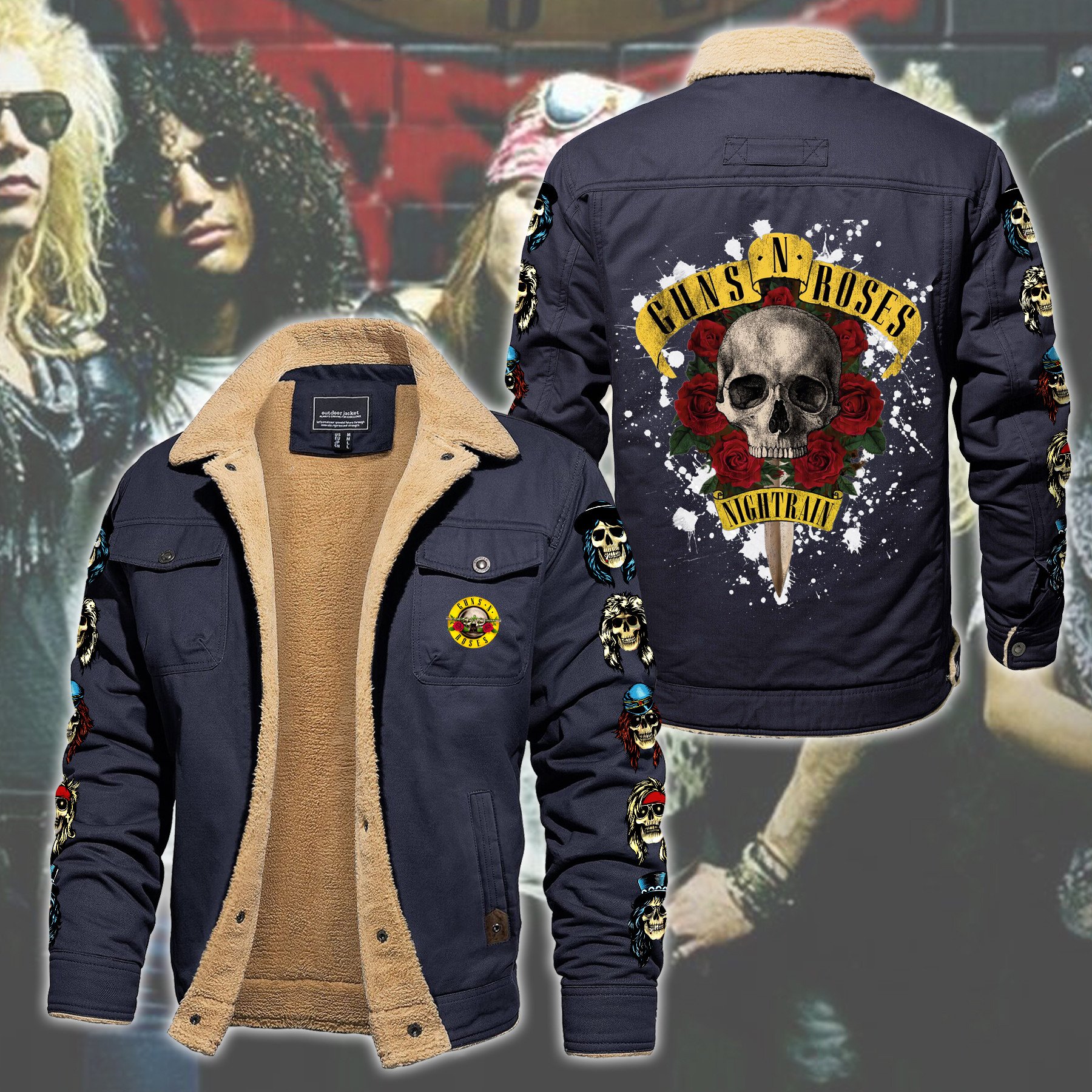 Guns N' Roses Music Style Fleece Thermal Cotton Jacket For Fans