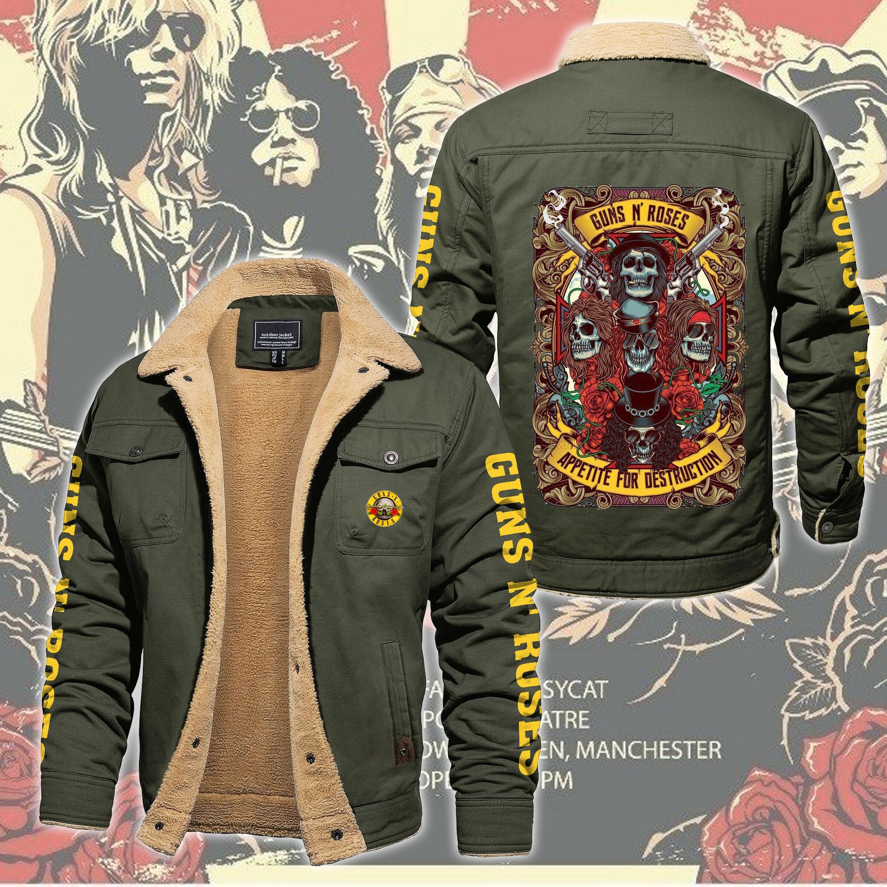 Guns N' Roses Music Style Fleece Thermal Cotton Jacket For Fans