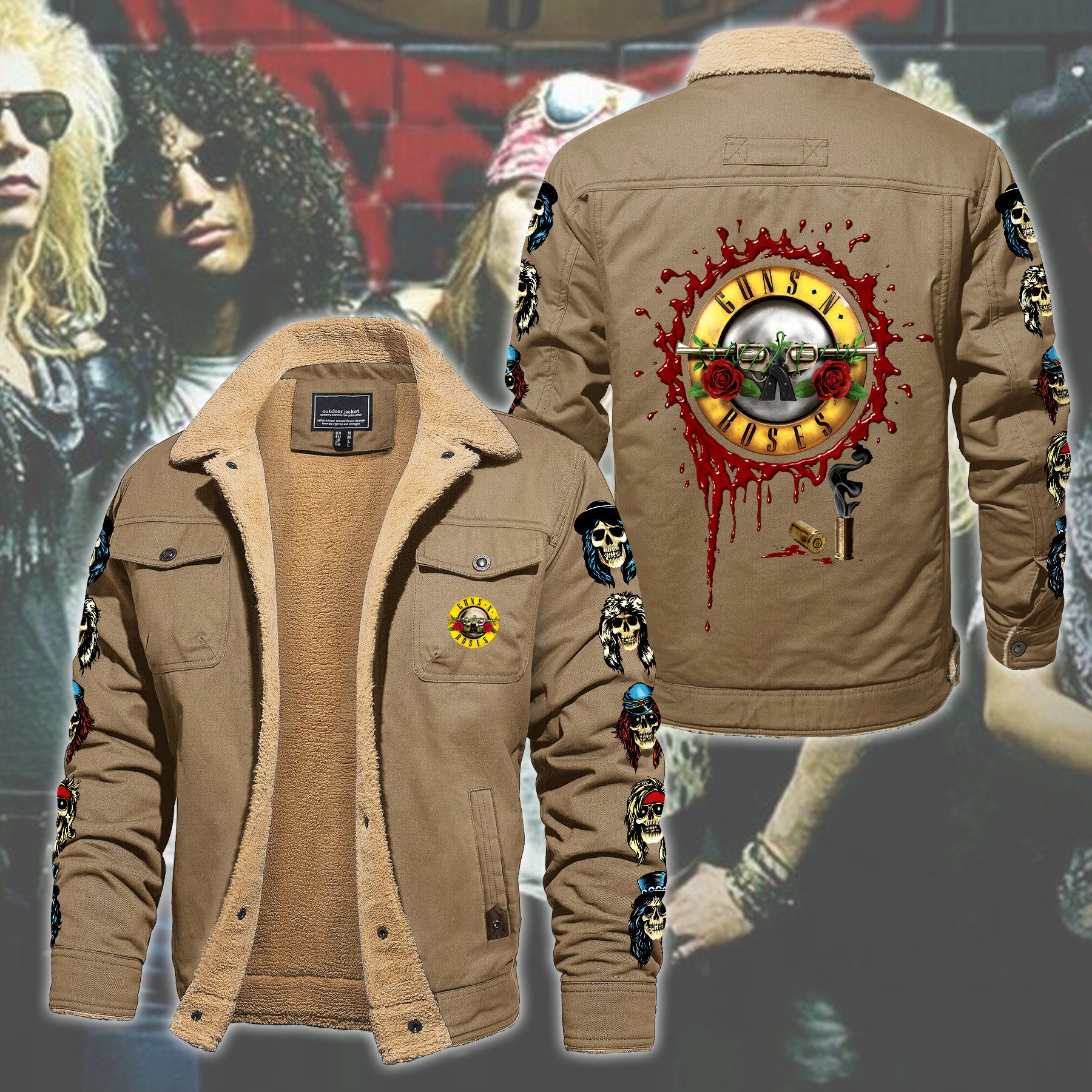 Guns N' Roses Music Style Fleece Thermal Cotton Jacket For Fans