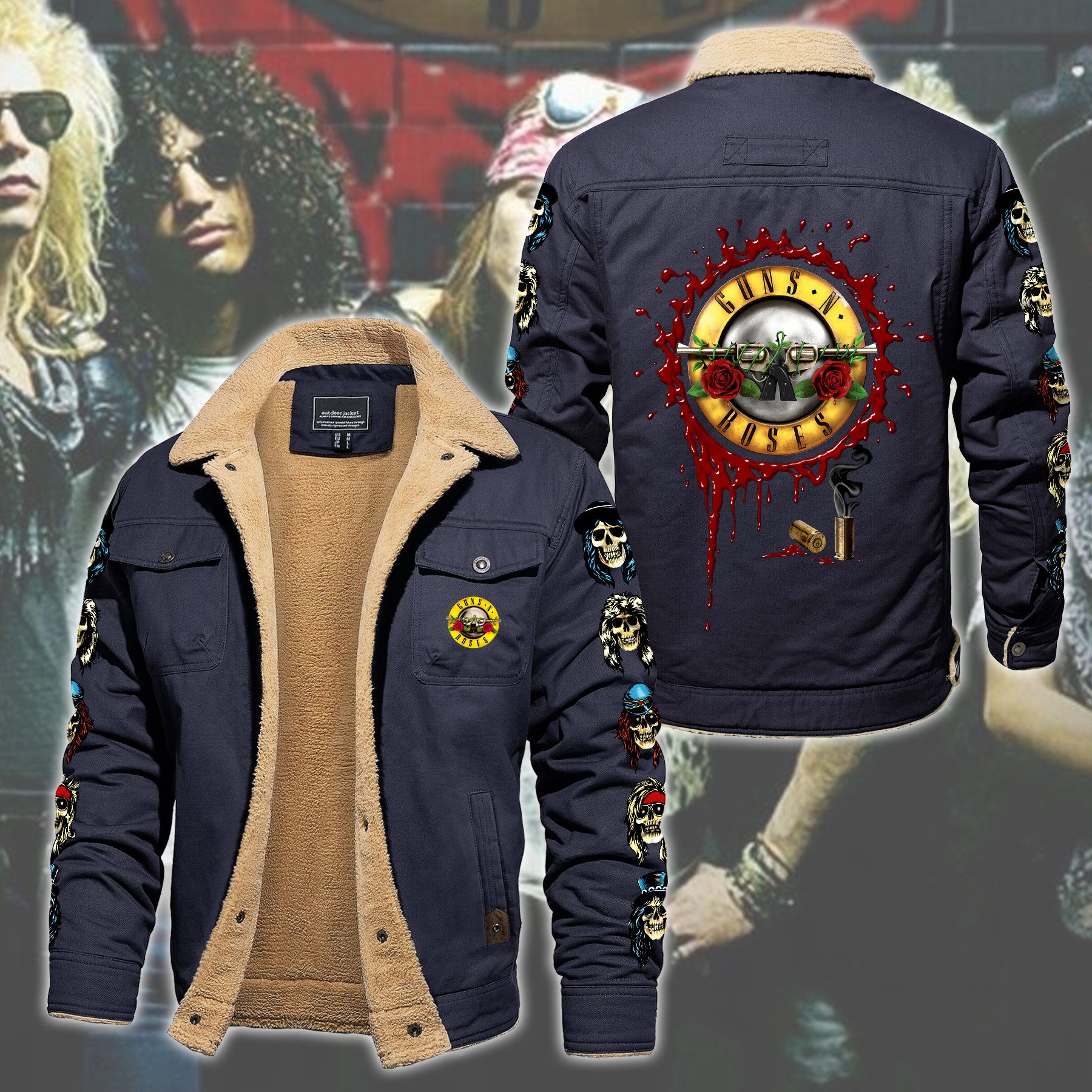 Guns N' Roses Music Style Fleece Thermal Cotton Jacket For Fans