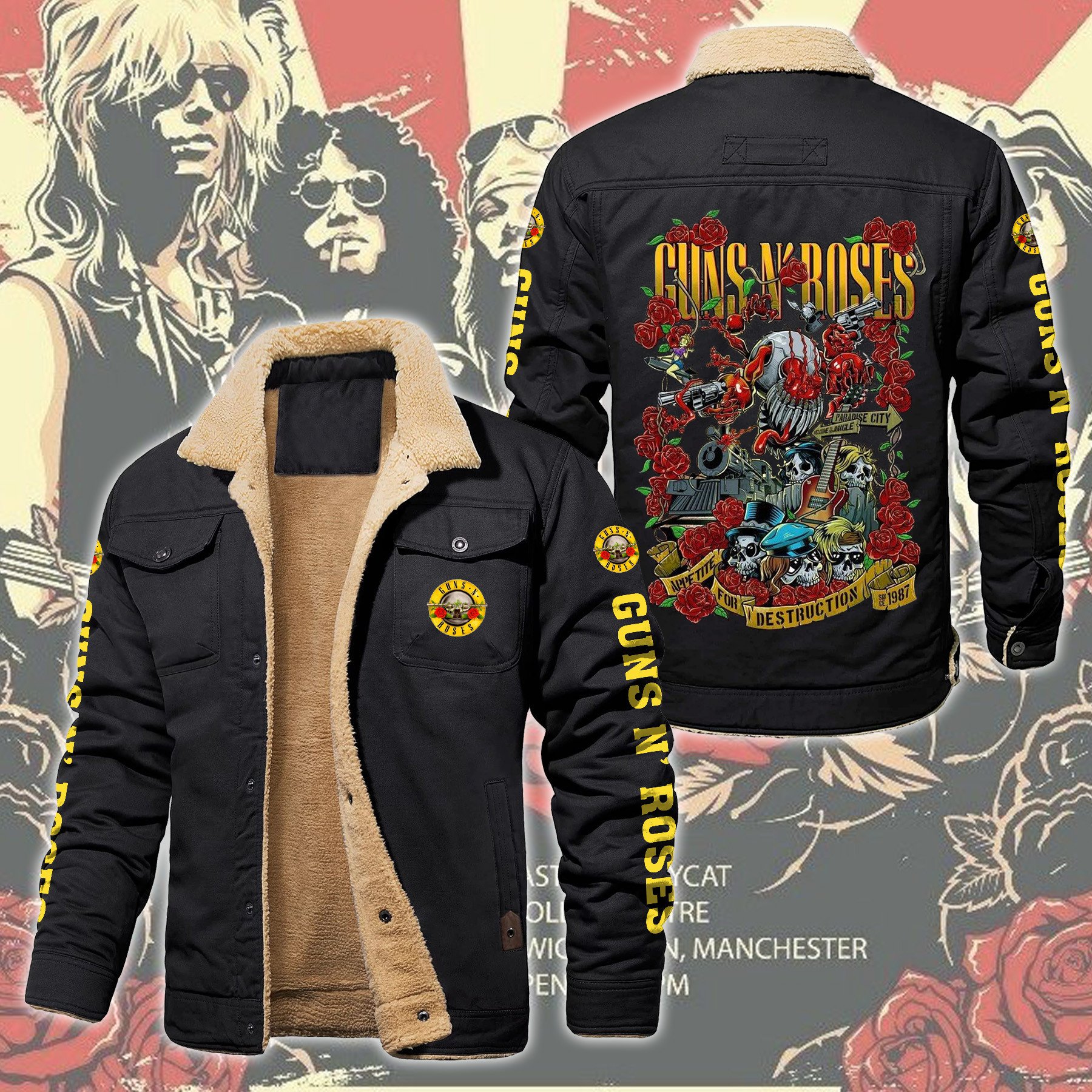 Guns N' Roses Music Style Fleece Thermal Cotton Jacket For Fans