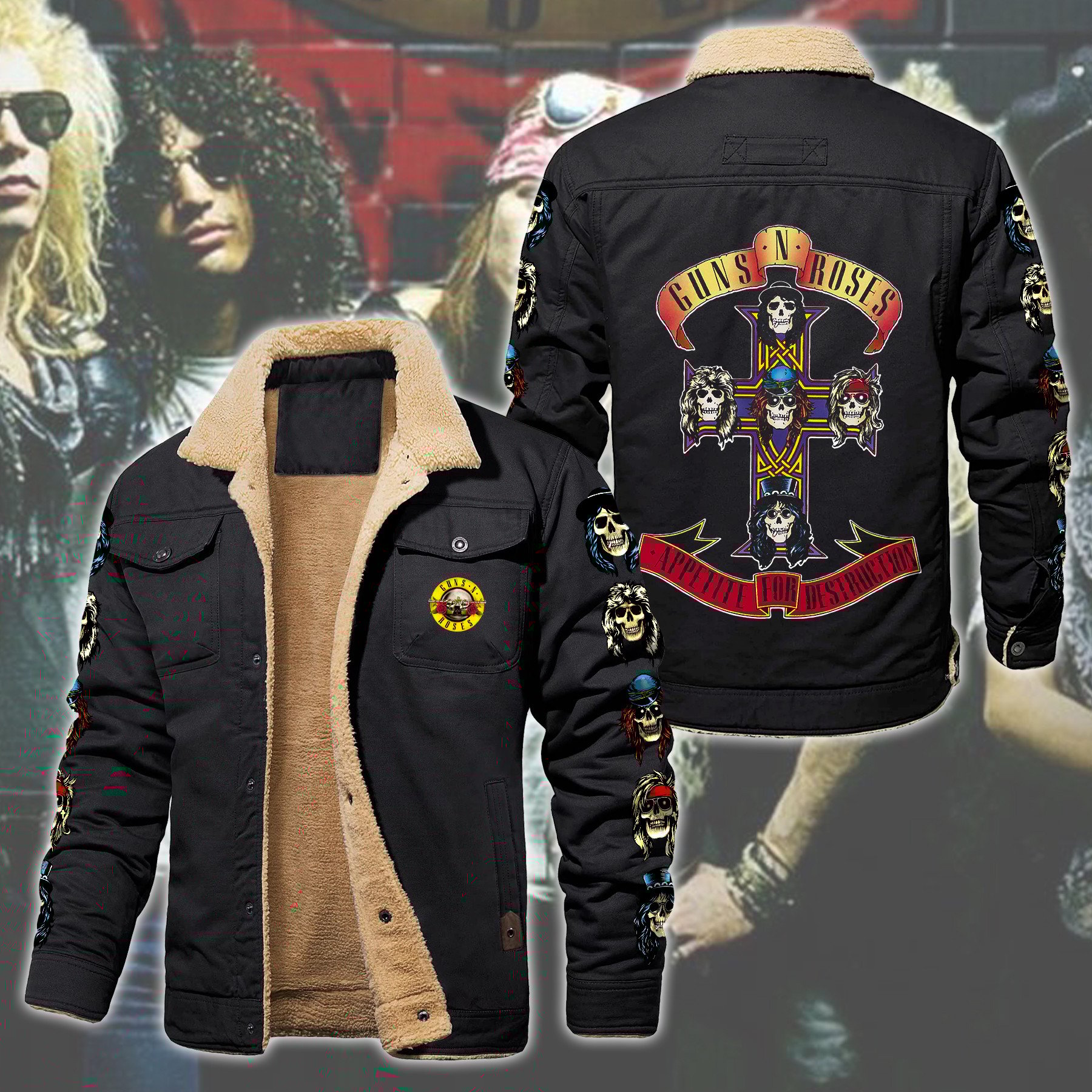 Guns N' Roses Music Style Fleece Thermal Cotton Jacket For Fans