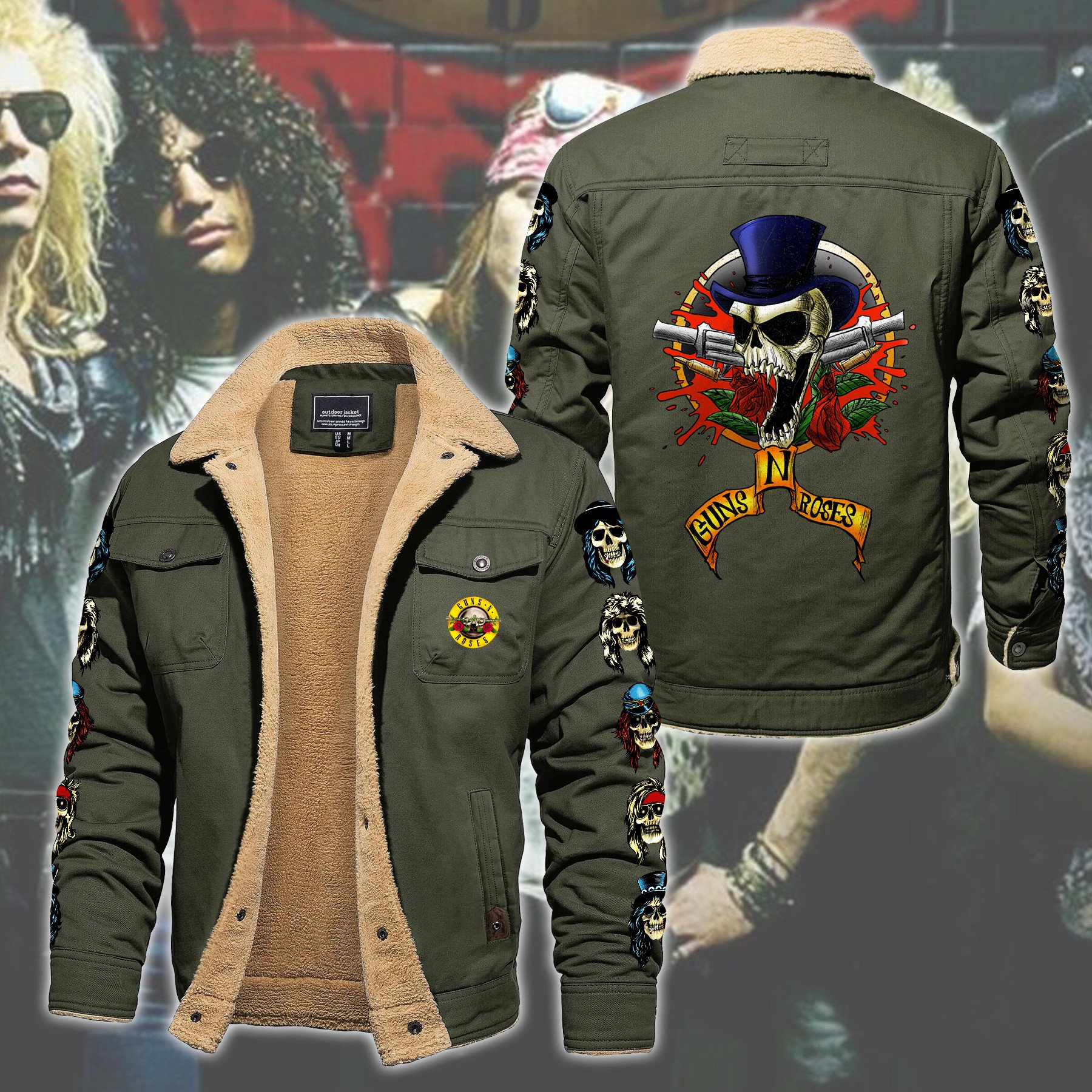 Guns N' Roses Music Style Fleece Thermal Cotton Jacket For Fans